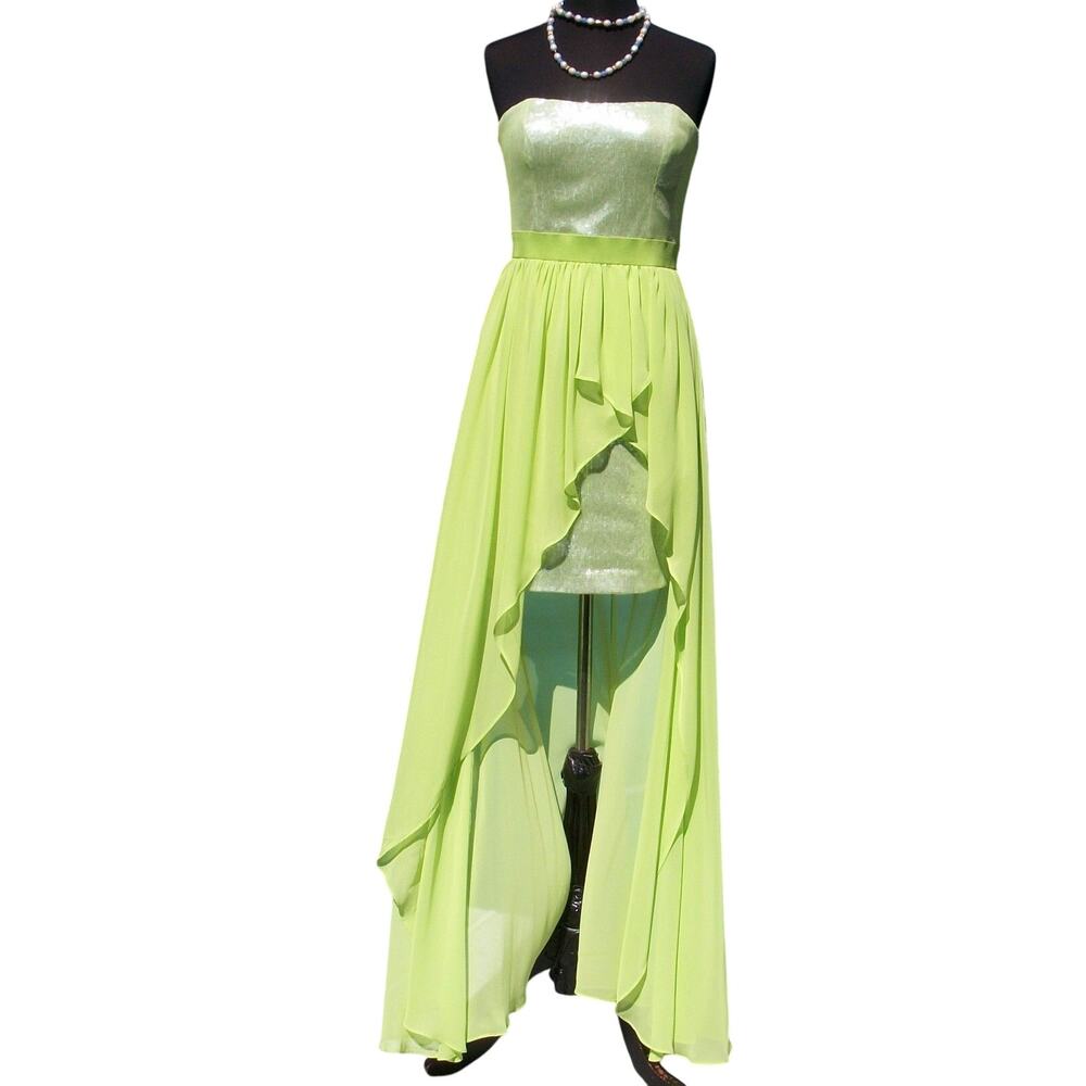 Cache Apple Green Sequin Encrusted Straples Event New HiLow Dress Lined $218 NWT